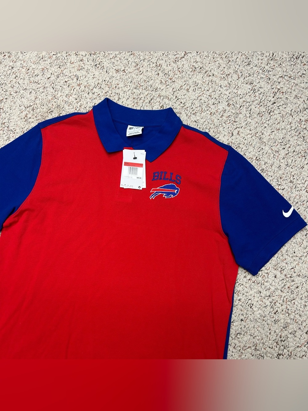 Nike Buffalo Bills Polo Shirt Mens Large Red Blue NWT NFL (23x31) Swoosh